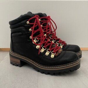 VINTAGE 23 Brenley Classic Black Lace-Up Hiking Moto Boots Shoes 6.5